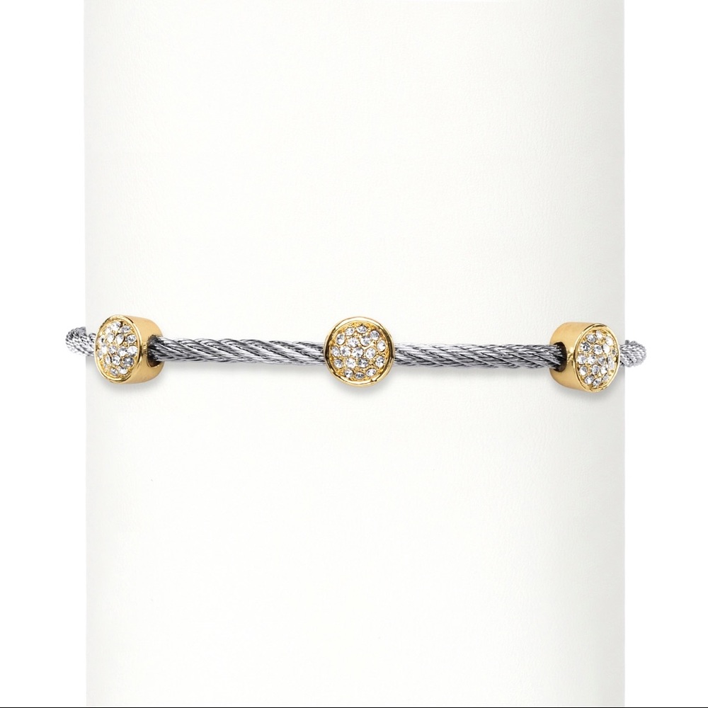 Cubic zirconia gold & silver plated cable bracelet - Picture 2 of 3